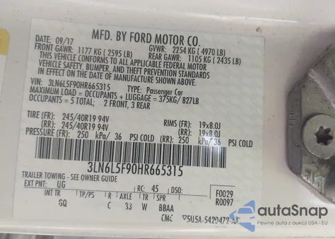 2017 Lincoln Mkz Reserve z USA, uszkodzony, nr VIN 3LN6L5F90HR665315